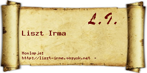 Liszt Irma névjegykártya